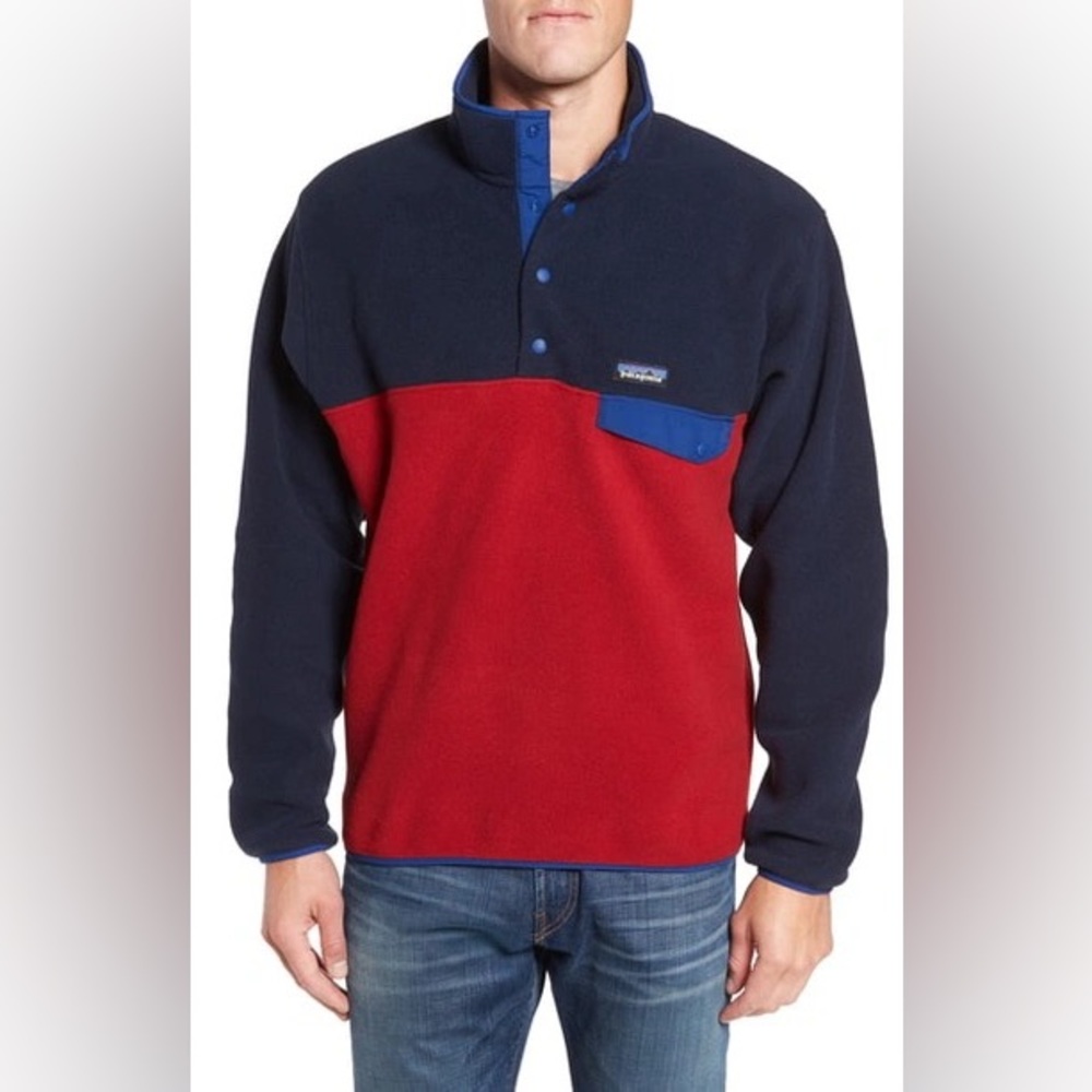 Patagonia Snap-T Synchilla Fleece Pullover Red Blue Colorblock Mens Size XS